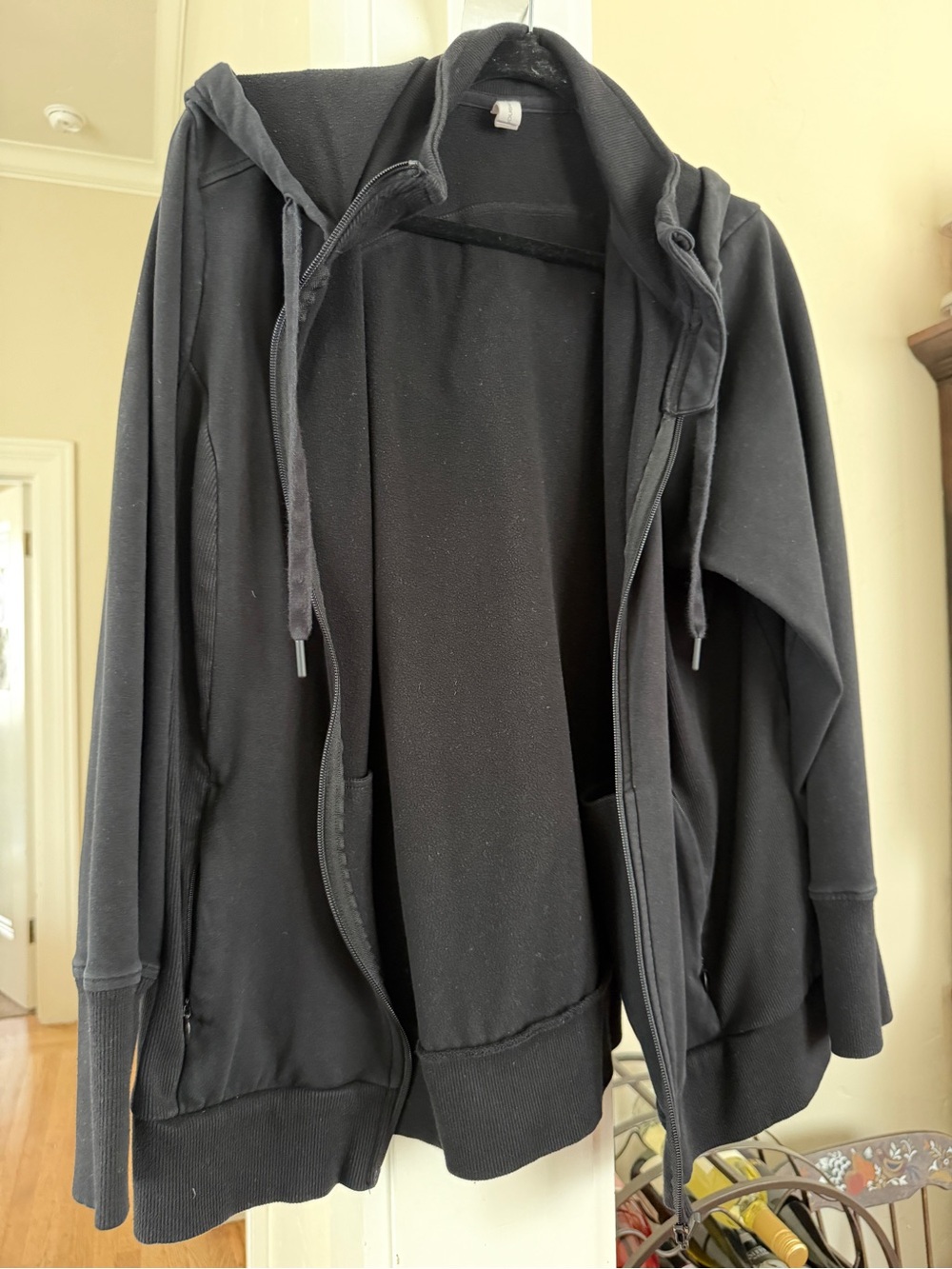 Classic Black Zip-Up Hoodie with Hood and Pockets